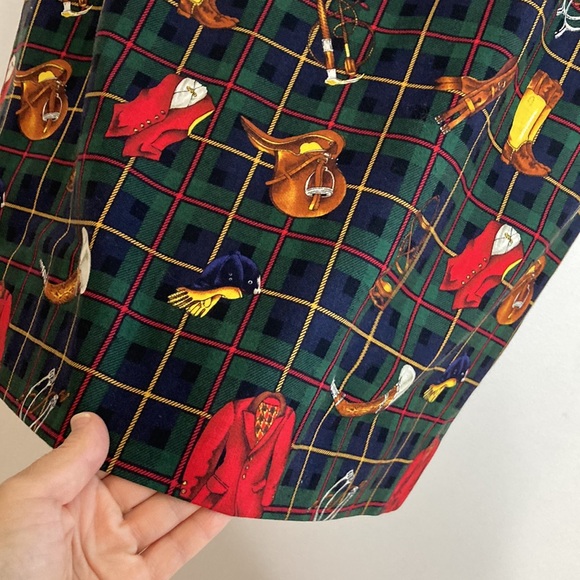 Handmade Skirt Womens Large Green Blue Plaid Straight Pencil Equestrian Preppy - Picture 5 of 12